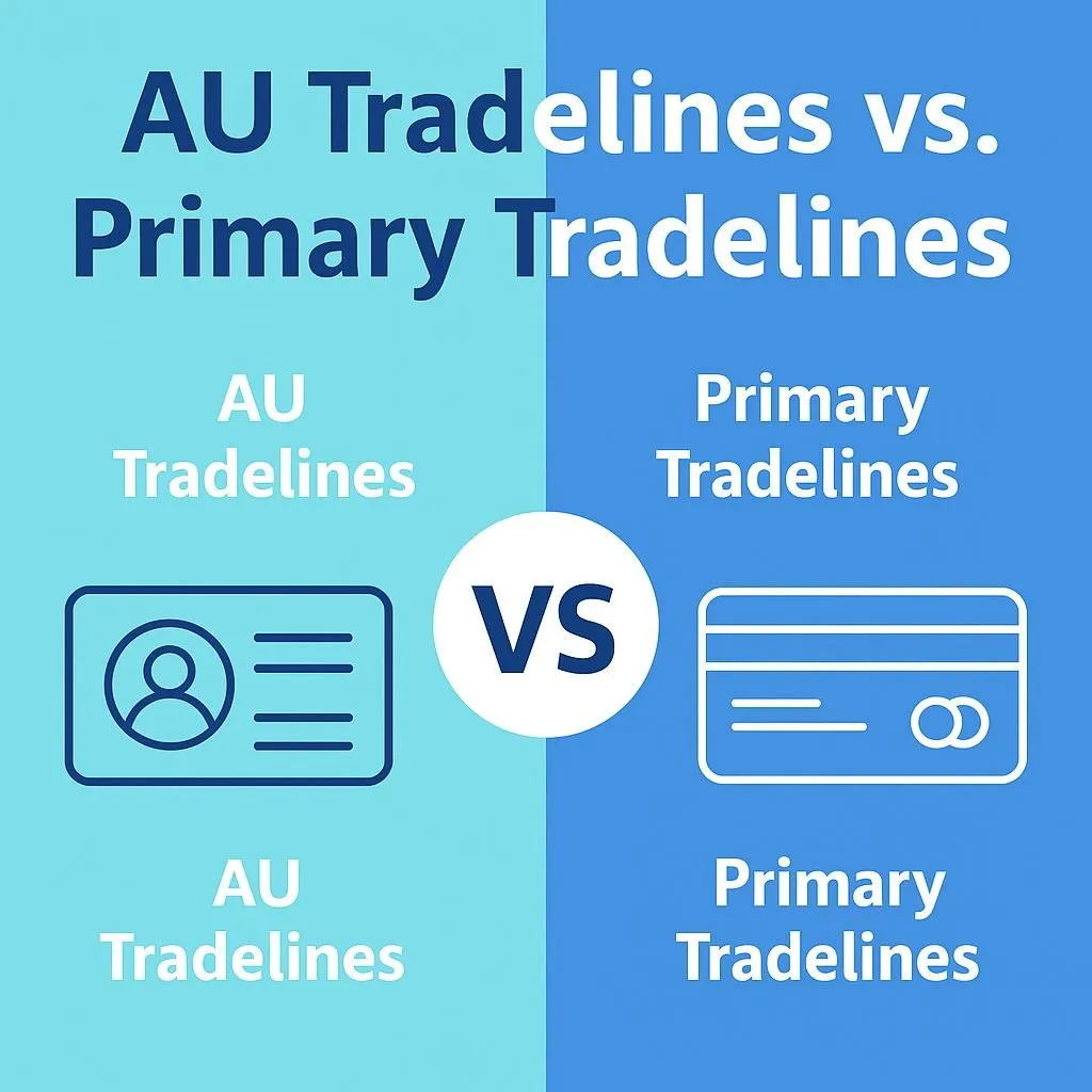 AU tradelines and primary tradelines shown side by side with account and credit-card icons
